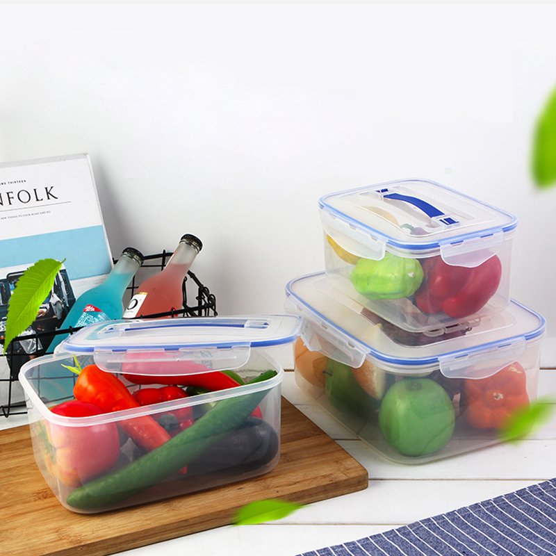 Kitchen 2400ml airtight picnic easy-carry pickle storage box transparent plastic PP food container with handle and snap lock