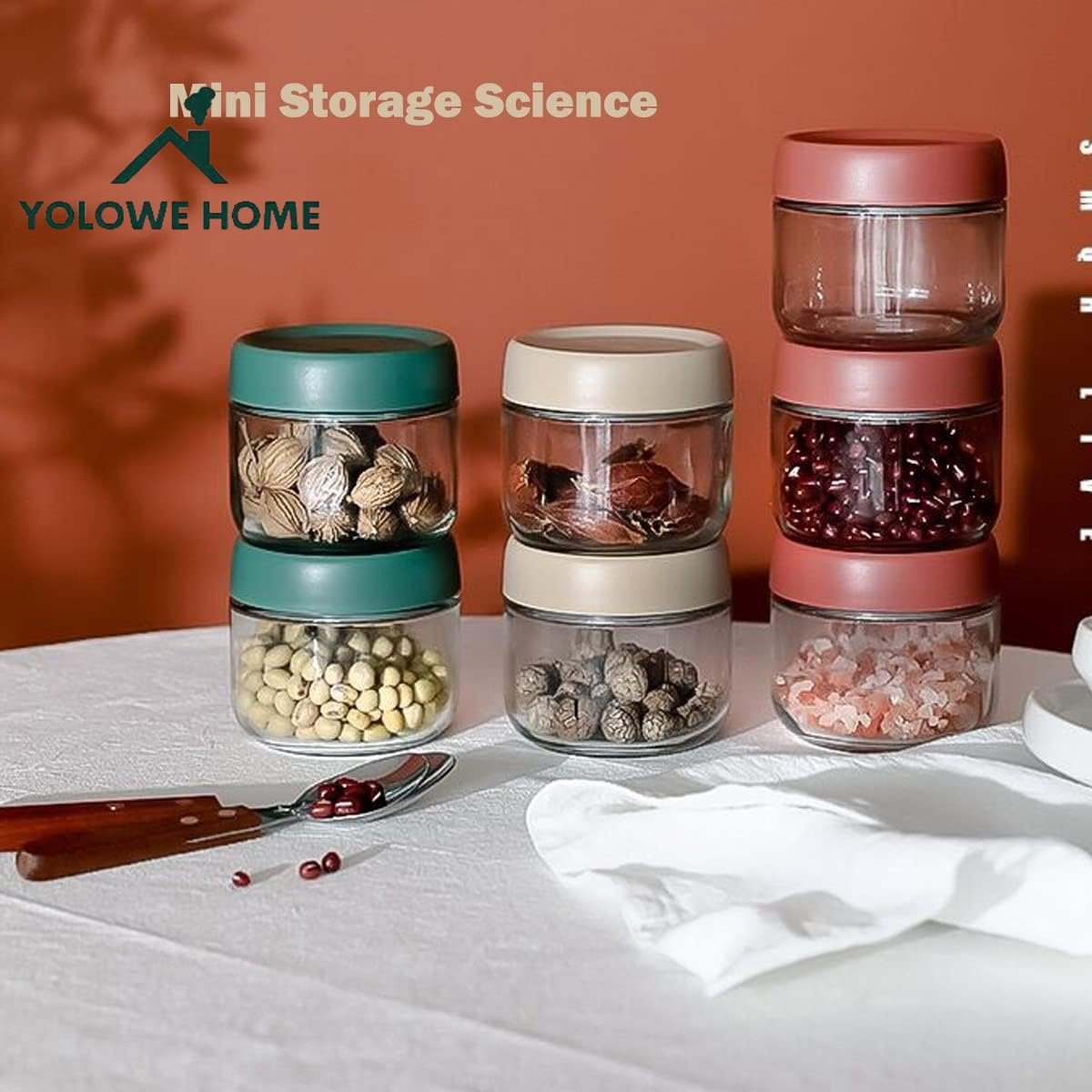 YOLOWE HOME Wide-Mouth Storage Containers Overnight Oats and Salad Dressing Pre-Meal Food Fruit & Vegetable Snacks Spice Jars