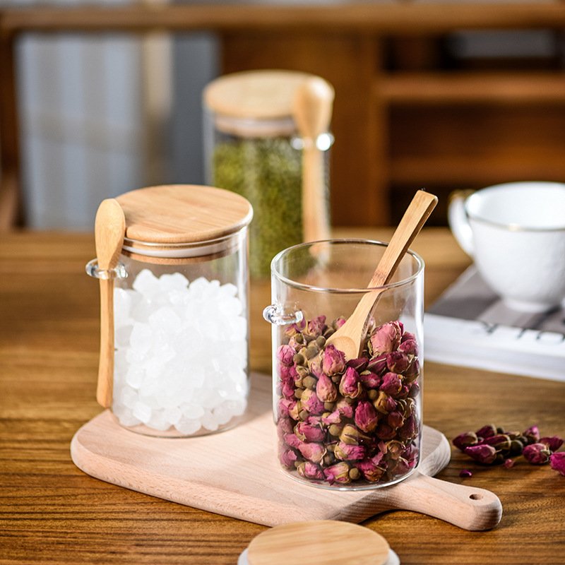 High Borosilicate Glass Large Storage Glass jar With Wood Spoon