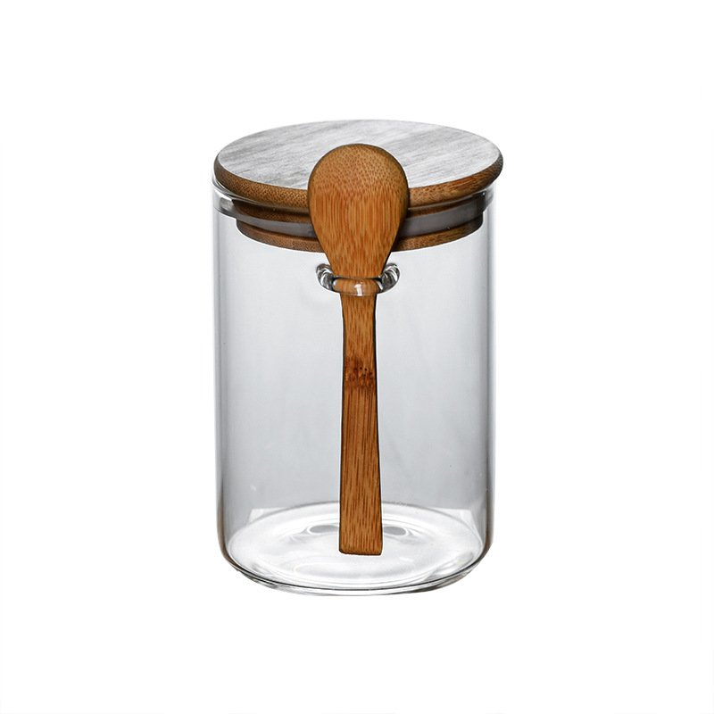 High Borosilicate Glass Large Storage Glass jar With Wood Spoon