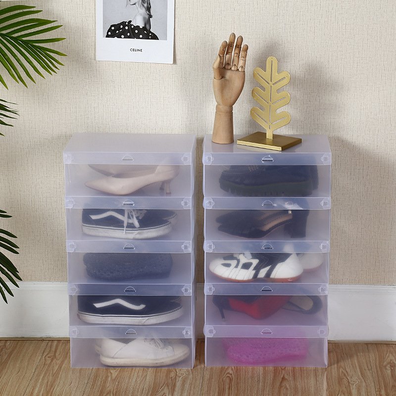 Wholesale Foldable Transparent Thickened Plastic Shoe Storage Box Stackable Shoe Organizer Bins