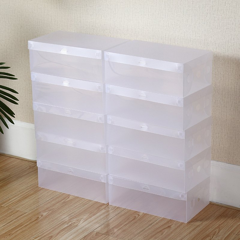 Wholesale Foldable Transparent Thickened Plastic Shoe Storage Box Stackable Shoe Organizer Bins