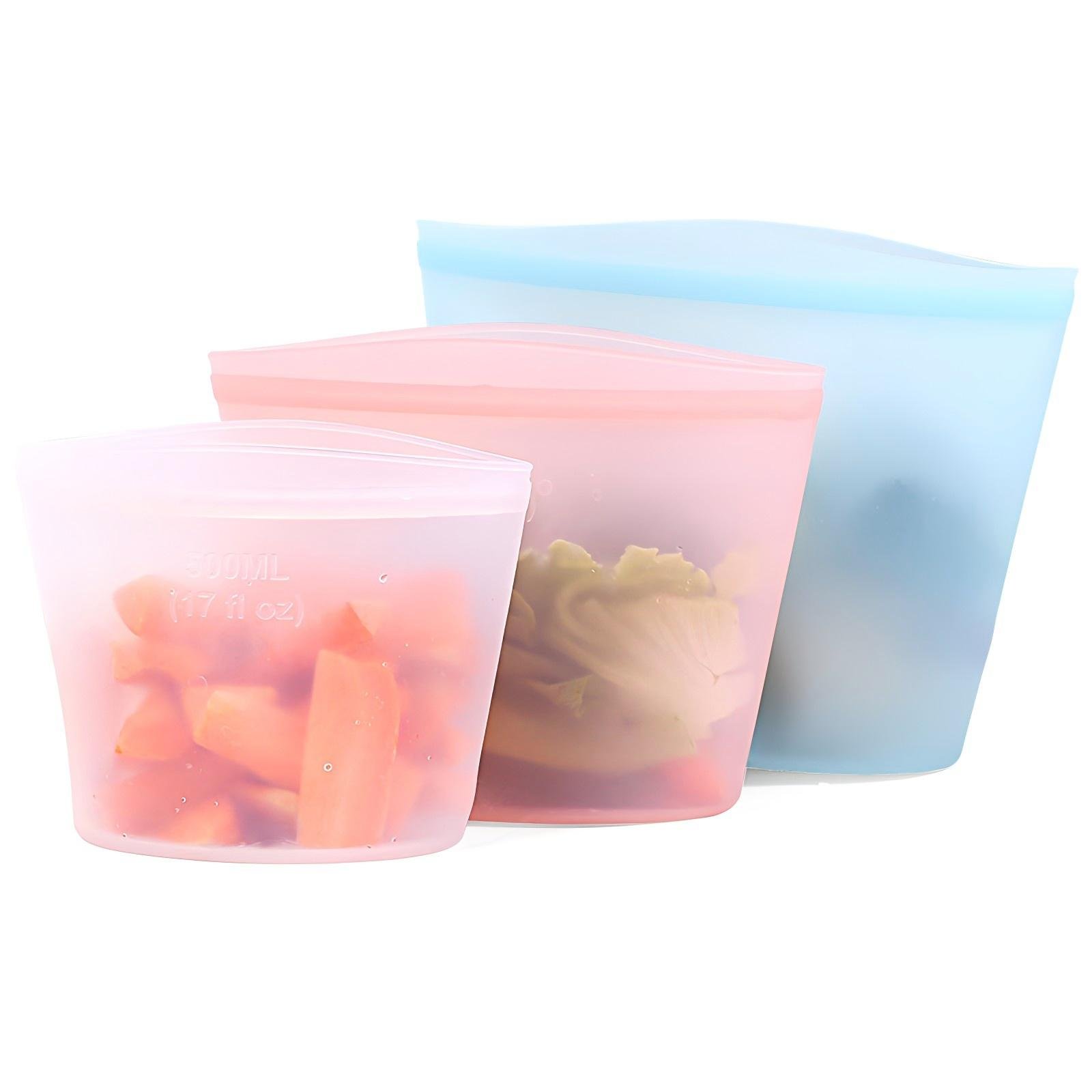 Custom Portable Food Grade Keep Fresh Container Pouch Travel Vacuum Storage Bags Set Reusable Silicone Food Bag For Packing Food