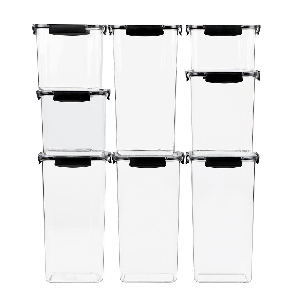 8 Pack Airtight Food Storage Container Set - BPA Free Clear Plastic Kitchen and Pantry Organization Canisters with Durable Lids