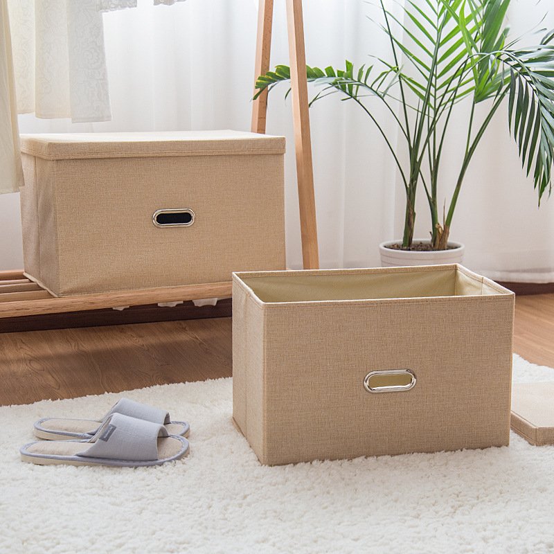 Home Closet Organizers with Lids Large cotton linen Fabric folding Kids Toy foldable cotton storage box bins clothes organizer