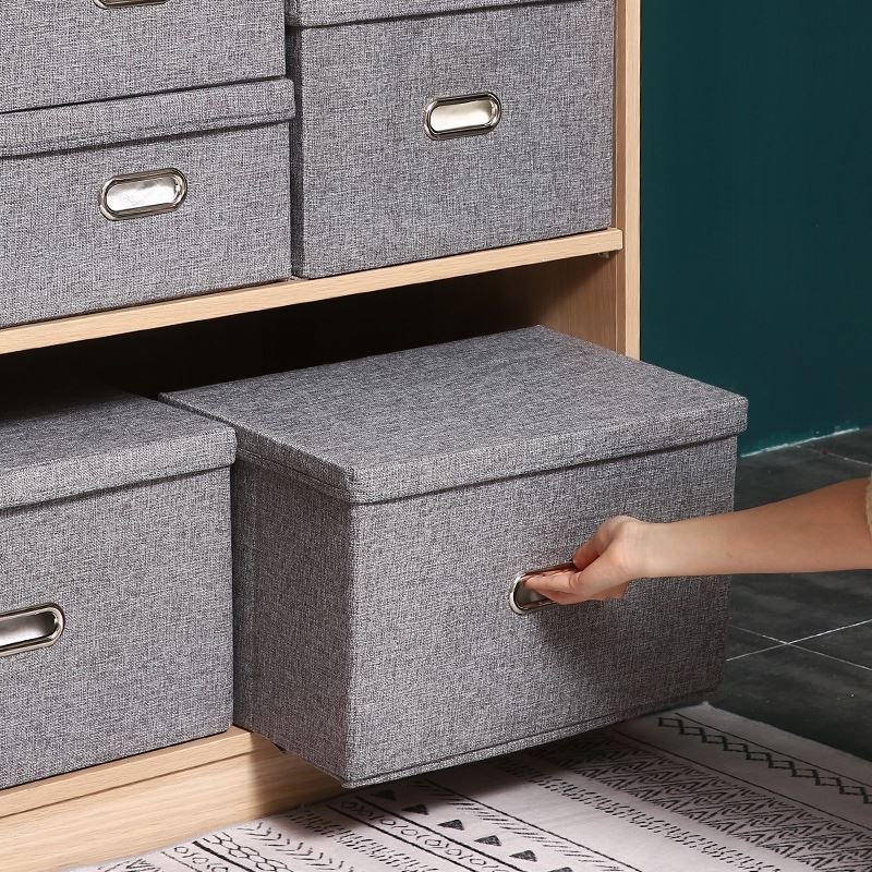Home Closet Organizers with Lids Large cotton linen Fabric folding Kids Toy foldable cotton storage box bins clothes organizer