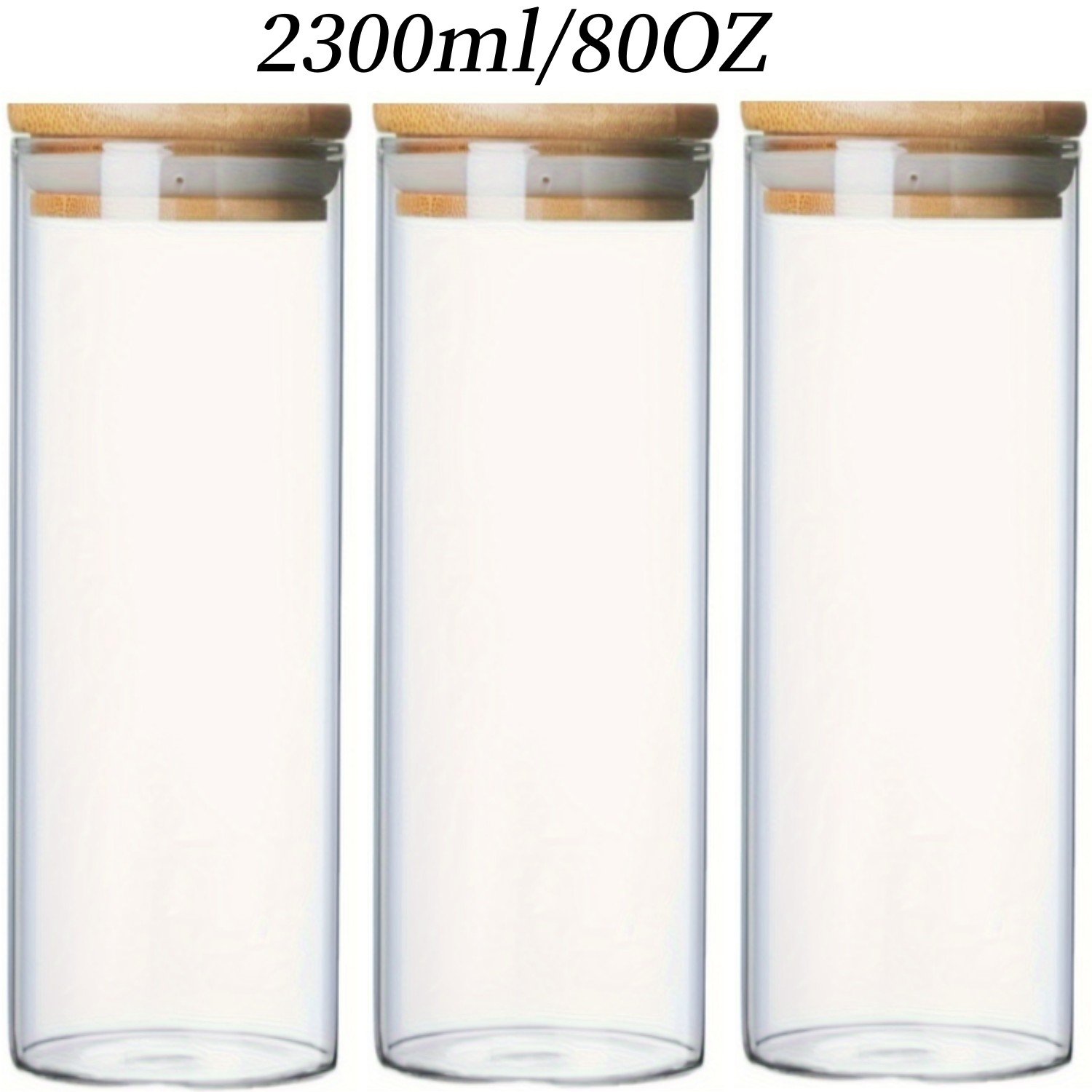 YOLOWE HOME 3-Piece Set 2300 ml 80 oz Bamboo Lid Borosilicate Glass Jars with Sealing Lids for Home Food Storage Containers
