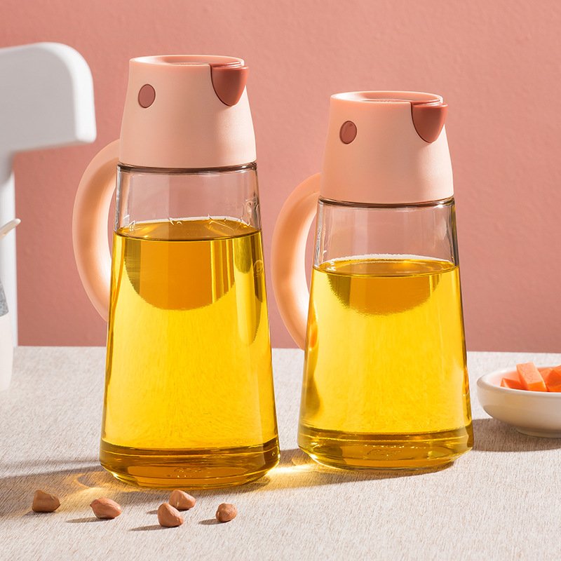 CXT083 Household Kitchen Oil Tank Sauce Vinegar Oil Bottle Automatic Opening Closing Glass Oil Jug Plastic Food Storage
