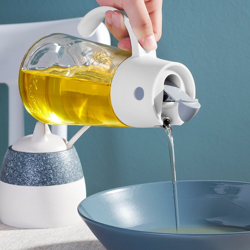 CXT083 Household Kitchen Oil Tank Sauce Vinegar Oil Bottle Automatic Opening Closing Glass Oil Jug Plastic Food Storage
