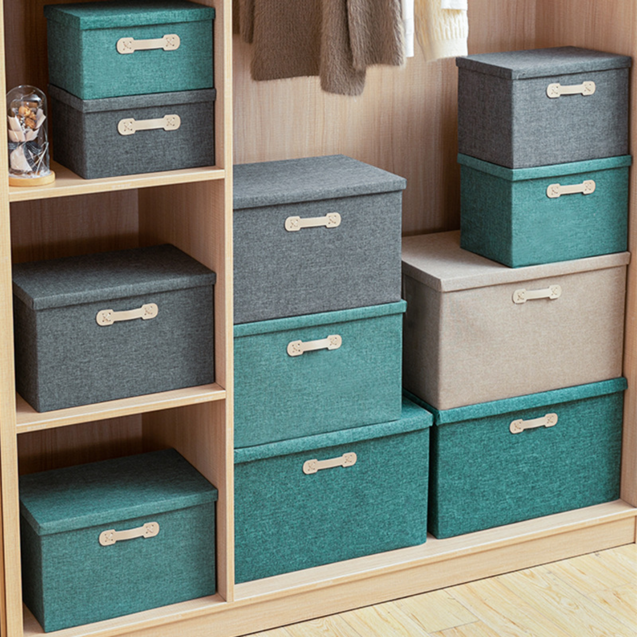 Hot sale large capacity home classification organization box folding clothing storage linen box with lid closet storage
