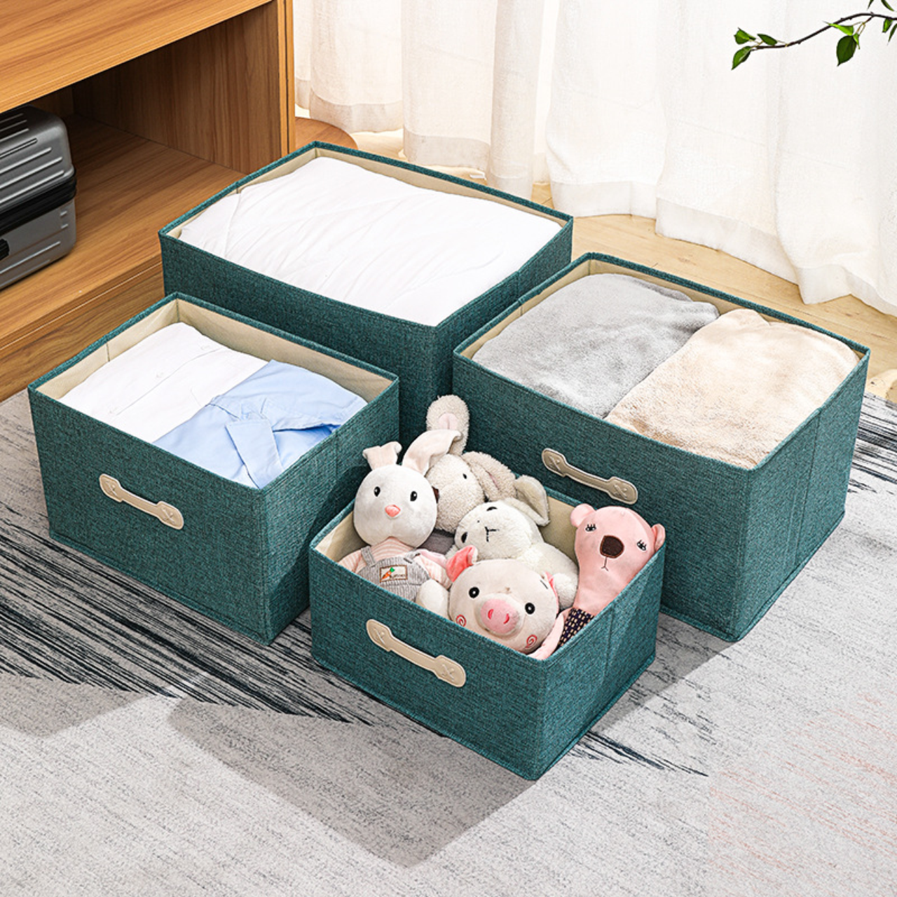 Hot sale large capacity home classification organization box folding clothing storage linen box with lid closet storage