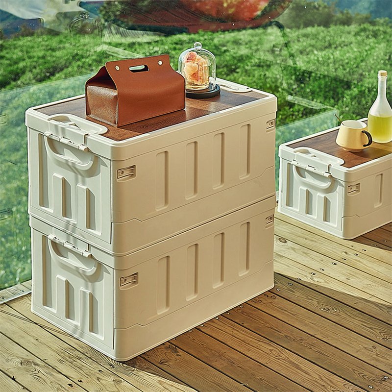 Custom Logo Folding Wooden Cover Camping Box for Picnic