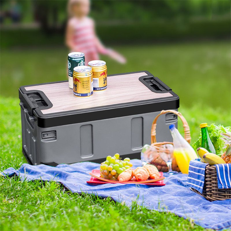 Custom Logo Folding Wooden Cover Camping Box for Picnic