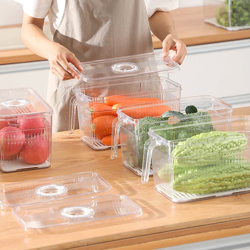 Refrigerator Organizer Bins with Lids And Removable Drain Tray Food Storage Container Fridge Stackable Freezer Bins For Kitchen