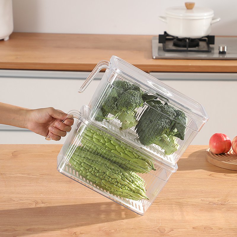 Refrigerator Organizer Bins with Lids And Removable Drain Tray Food Storage Container Fridge Stackable Freezer Bins For Kitchen