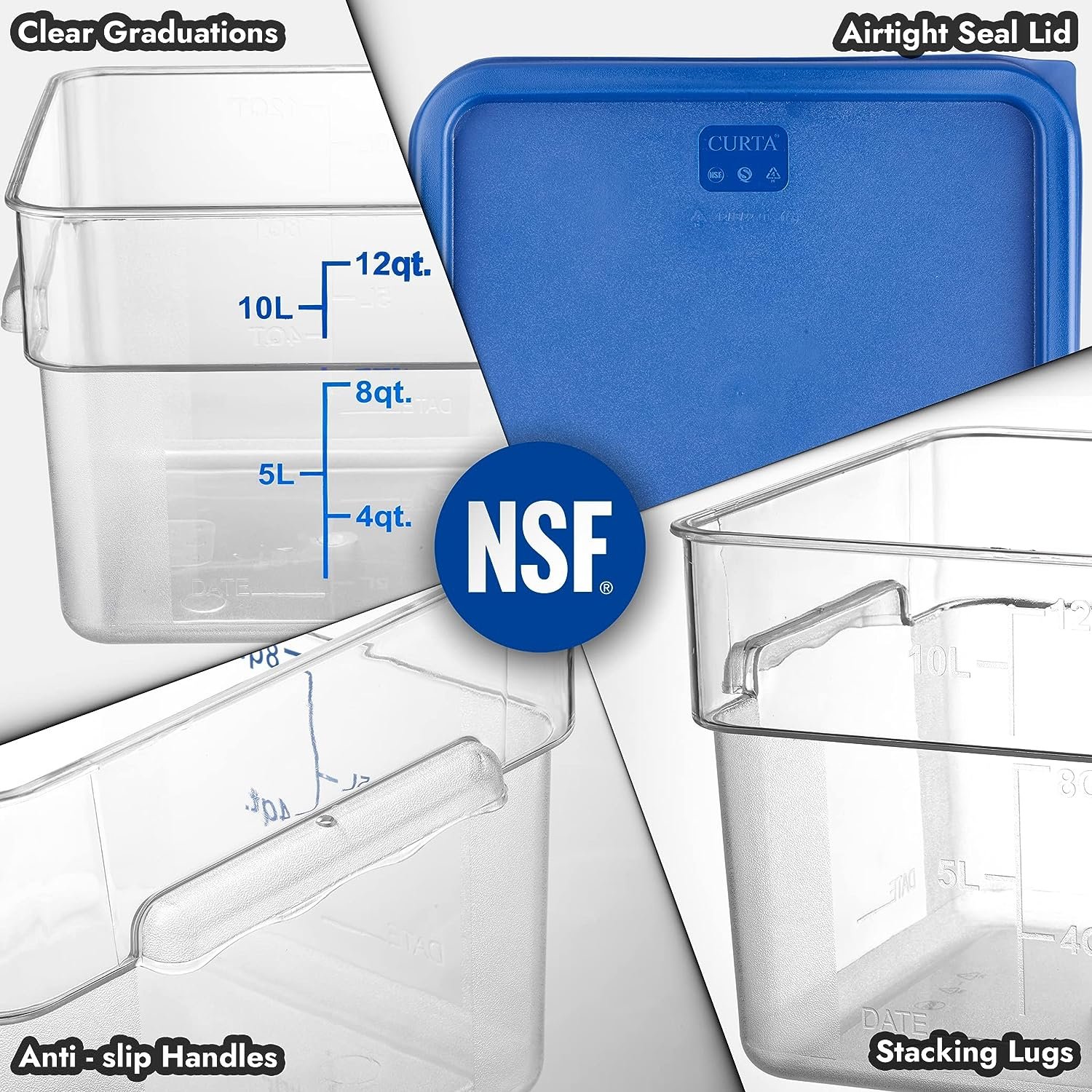 NSF PC Clear Square Polycarbonate Plastic Food Storage Containers Set with Lids