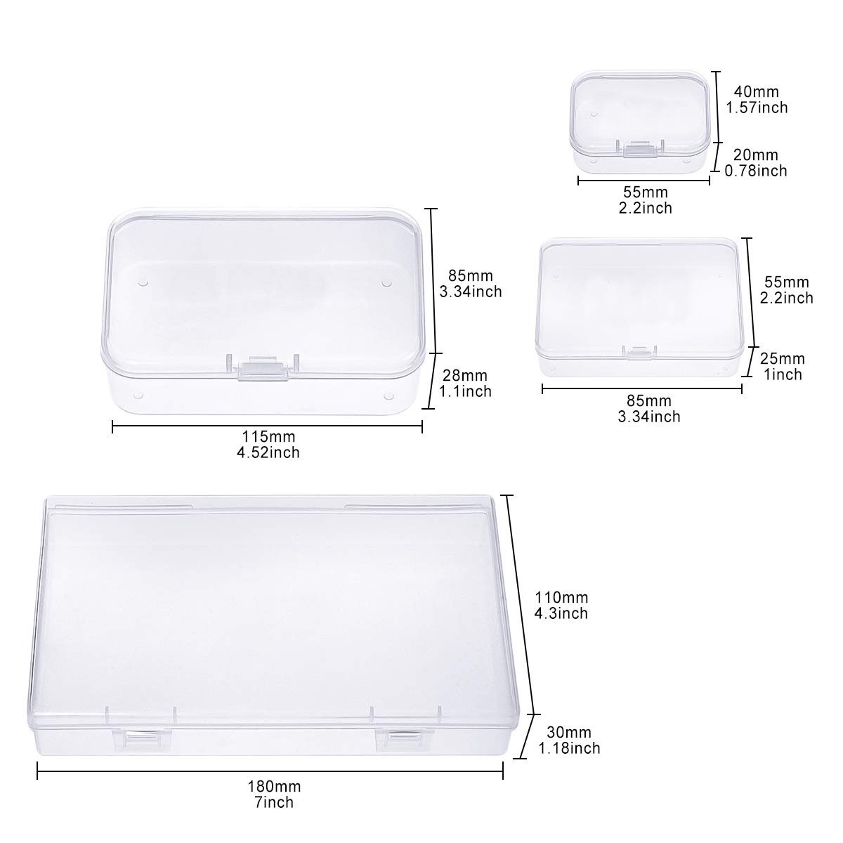 24PCS/Set Mixed Sizes Rectangular Empty Mini Clear Plastic Organizer Storage Box Containers with Hinged Lids