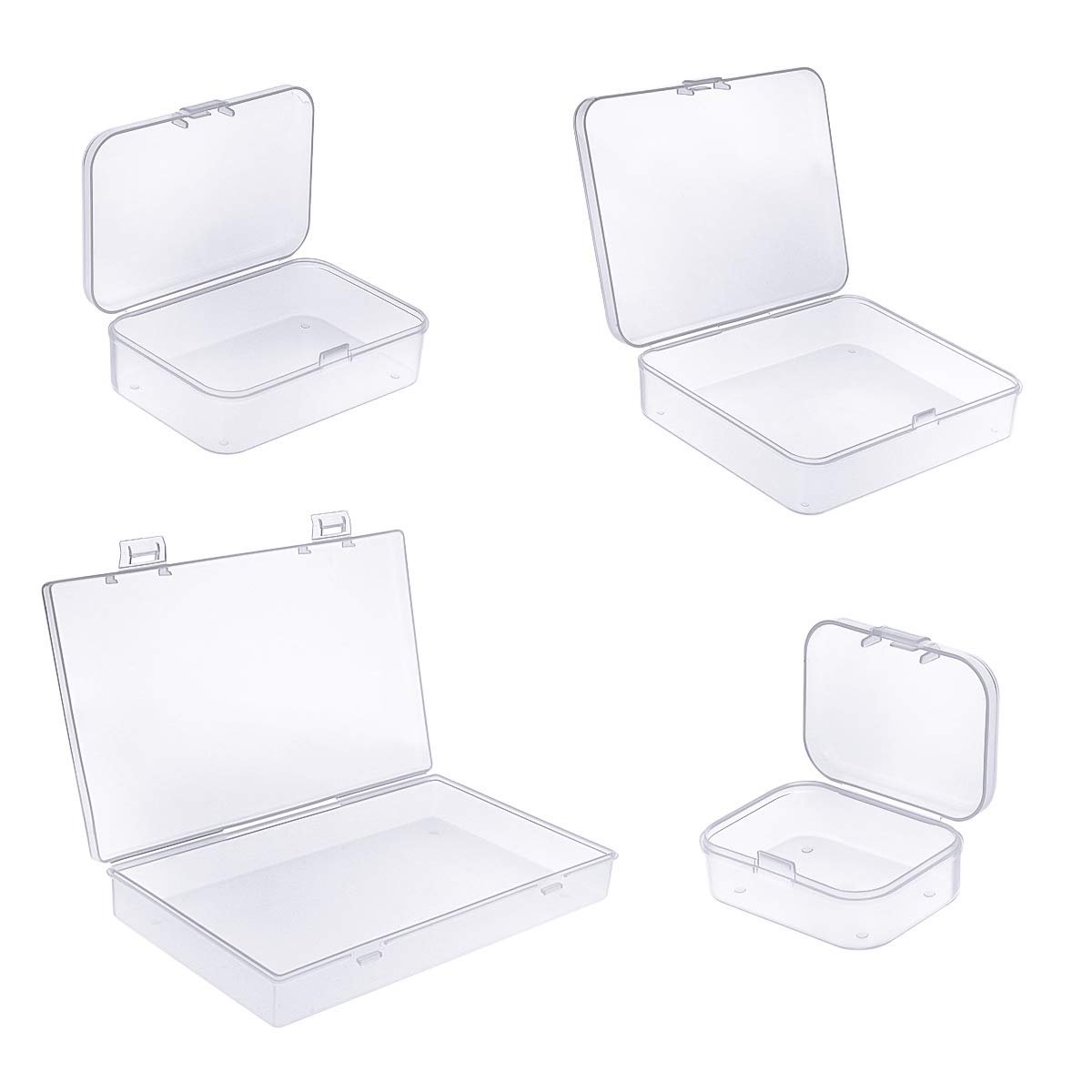 24PCS/Set Mixed Sizes Rectangular Empty Mini Clear Plastic Organizer Storage Box Containers with Hinged Lids