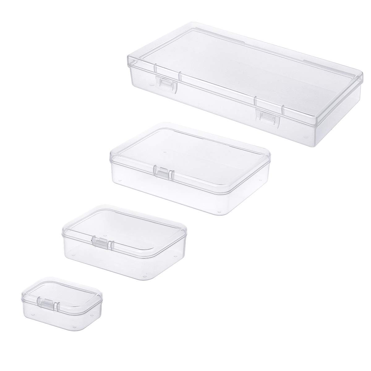 24PCS/Set Mixed Sizes Rectangular Empty Mini Clear Plastic Organizer Storage Box Containers with Hinged Lids