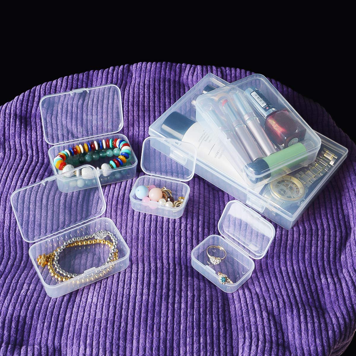 24PCS/Set Mixed Sizes Rectangular Empty Mini Clear Plastic Organizer Storage Box Containers with Hinged Lids