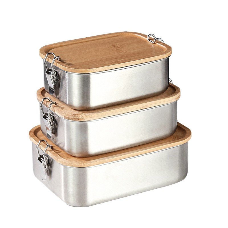 stainless steel Food Storage Container Food Container lunch box stainless steel snack container with bamboo lid