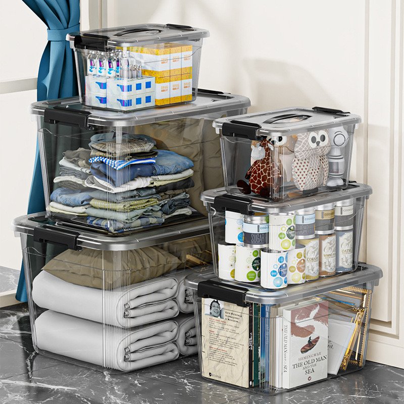Transparent storage box plastic extra large storage box extra large capacity dormitory clothes organizing storage box wholesale