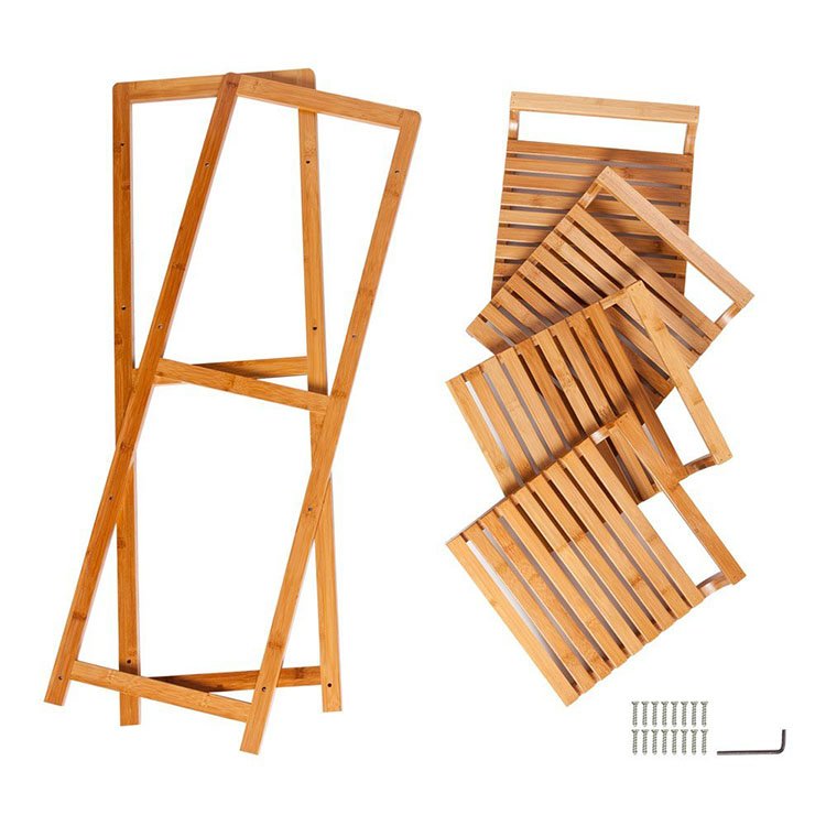 Wholesale Multifunctional Kitchen Bamboo Furniture Shelf Tower Free Standing Rack,4 Tier Bamboo Bookcase with Adjustable Shelves