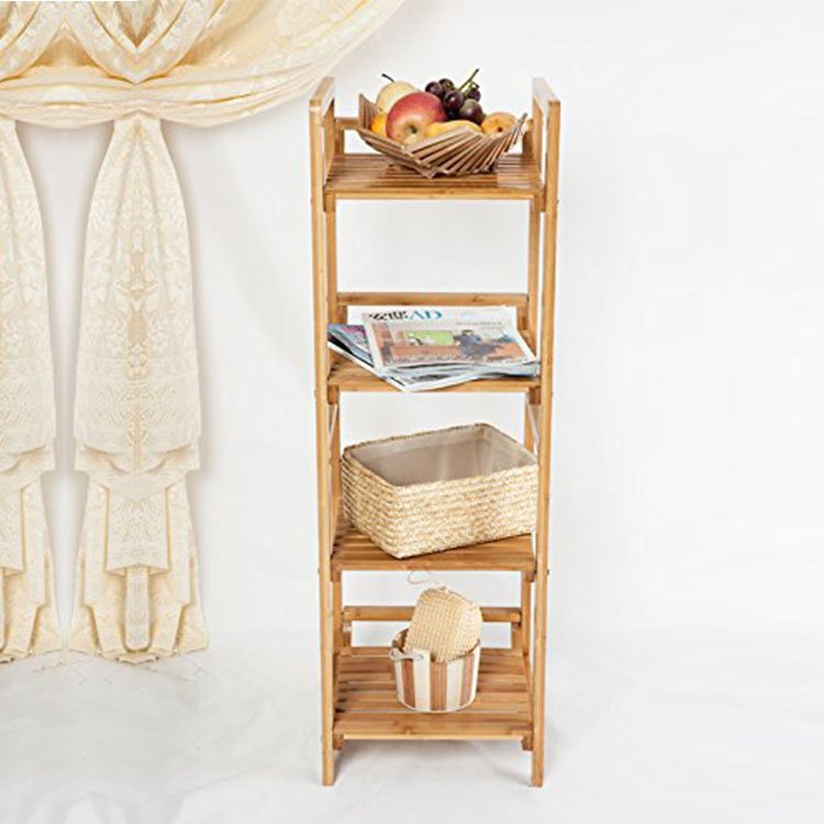 Wholesale Multifunctional Kitchen Bamboo Furniture Shelf Tower Free Standing Rack,4 Tier Bamboo Bookcase with Adjustable Shelves