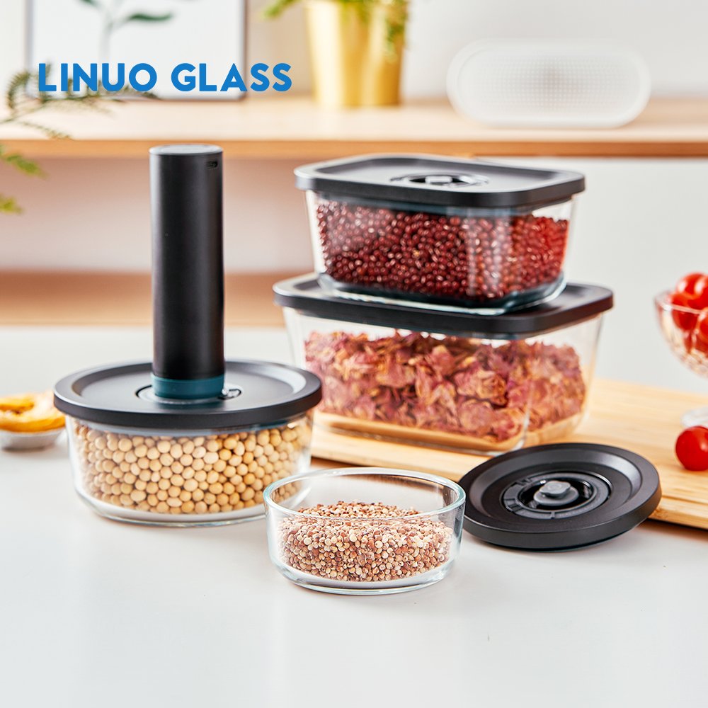 Linuo Vacuum Canister Preservation Lunch Box Self Vacuuming Food Storage Container Glass