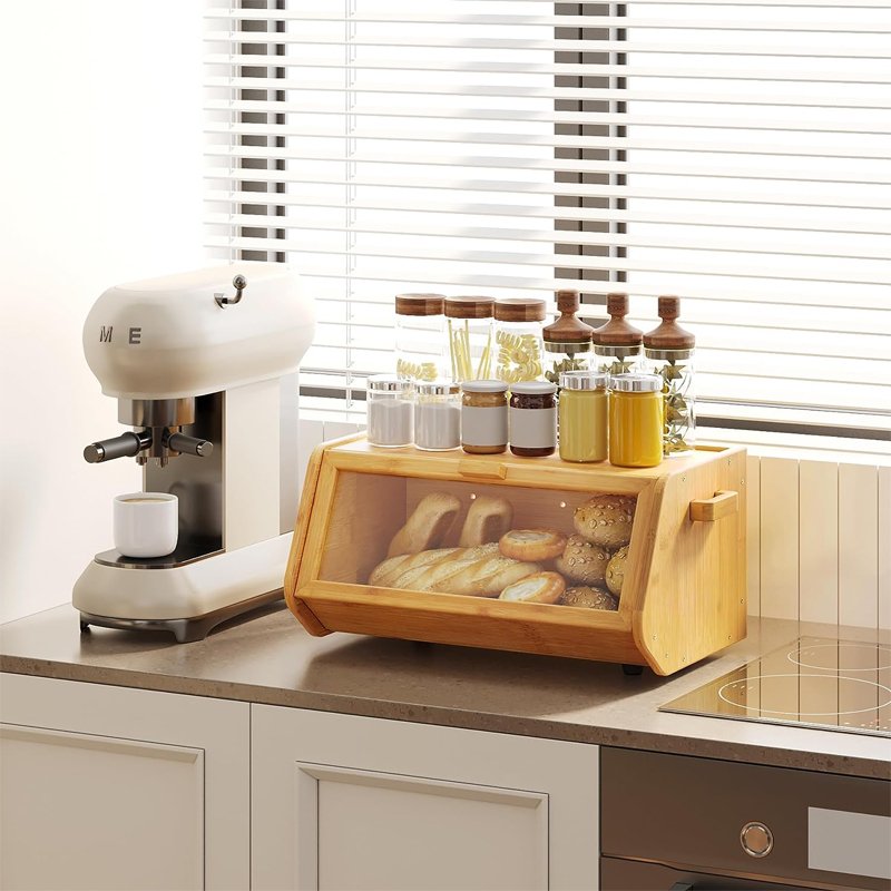 Bread Box keep The Bread Fresh For Kitchen Counter Large Capacity Wooden Food Storage Container Farmhouse Bamboo Bread Box