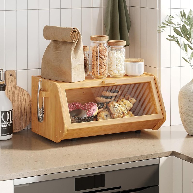Bread Box keep The Bread Fresh For Kitchen Counter Large Capacity Wooden Food Storage Container Farmhouse Bamboo Bread Box