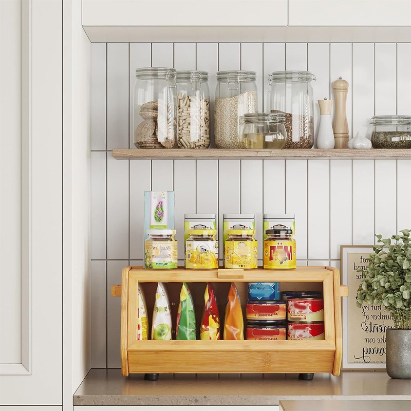 Bread Box keep The Bread Fresh For Kitchen Counter Large Capacity Wooden Food Storage Container Farmhouse Bamboo Bread Box