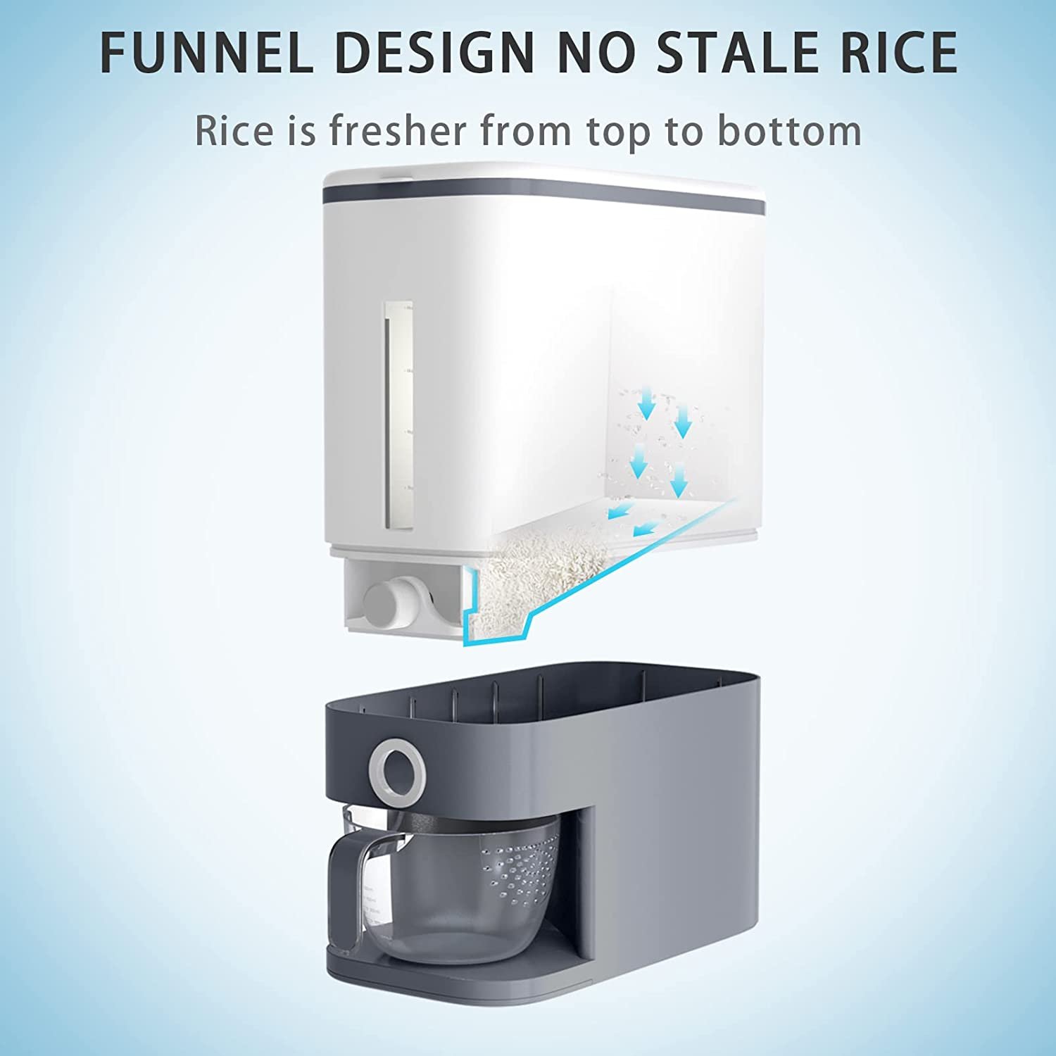 25 Lbs Large Cereal Dry Food Storage Containers with Measuring Cup Pantry Organization and Rice Dispenser