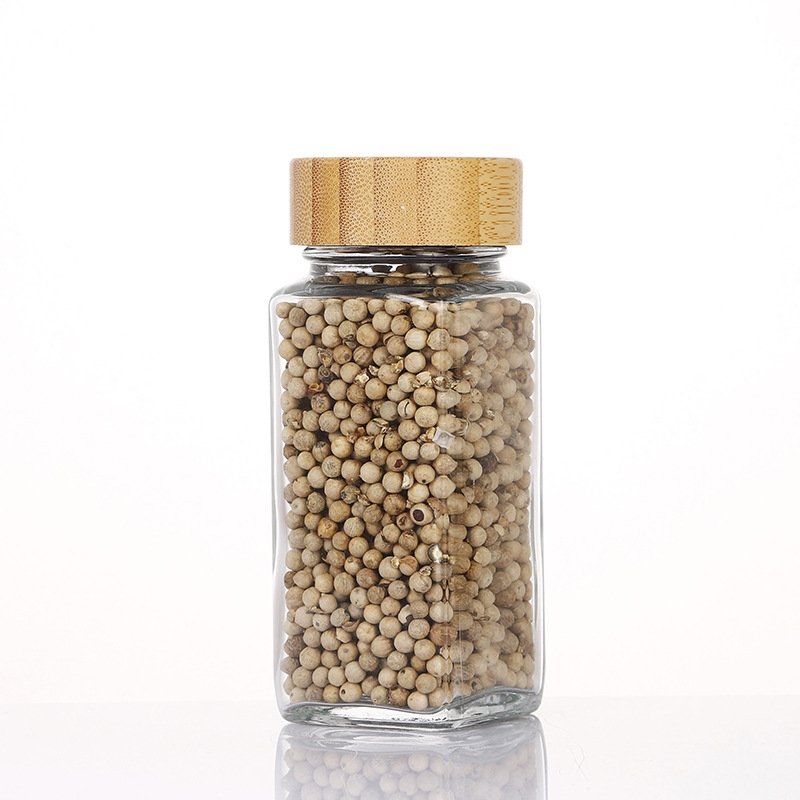 Mpty Glass Bamboo Wood Seasoning Bottles Spice Shaker Powder Containers Pepper Salt Jar With Flapper Spices Jars Set