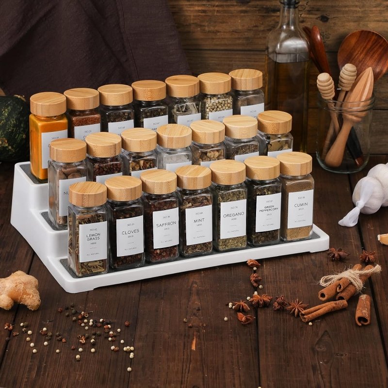 Mpty Glass Bamboo Wood Seasoning Bottles Spice Shaker Powder Containers Pepper Salt Jar With Flapper Spices Jars Set