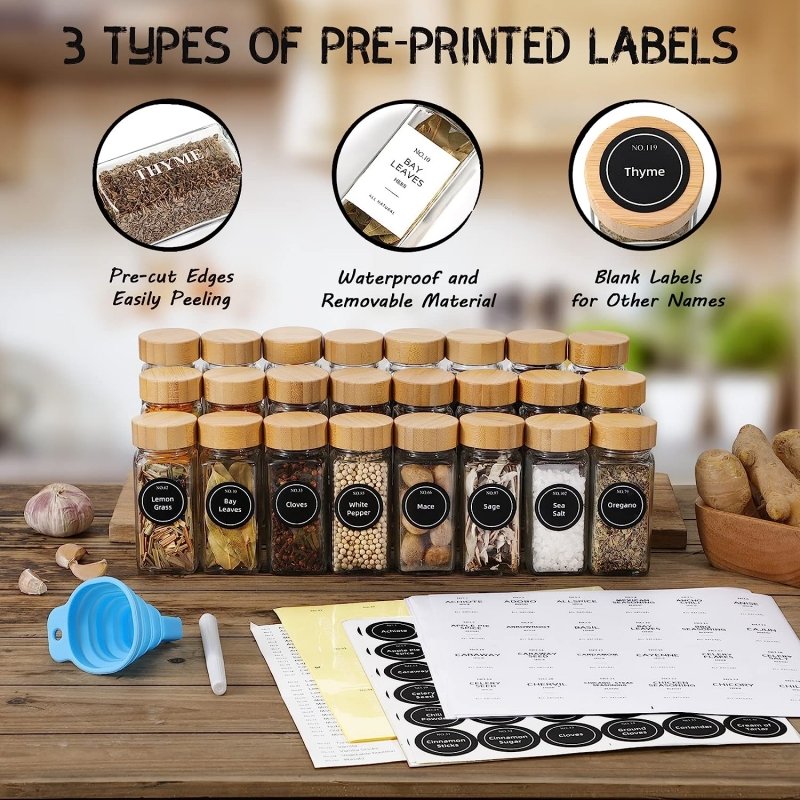 Mpty Glass Bamboo Wood Seasoning Bottles Spice Shaker Powder Containers Pepper Salt Jar With Flapper Spices Jars Set
