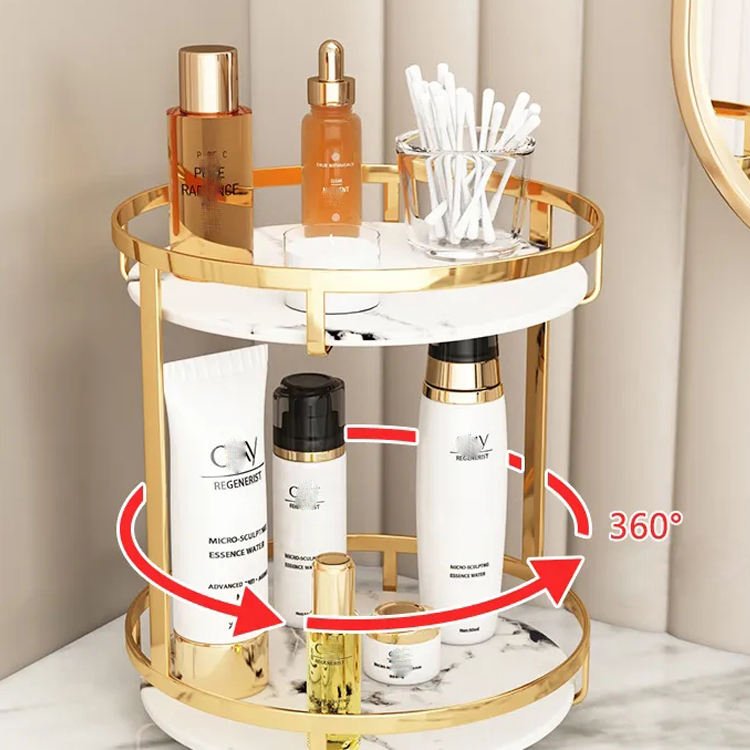 High Quality Bathroom Shelf Marble Countertop Organizer 360 Rotating Cosmetic Storage Box with Lipstick Holder Makeup Brush Rack