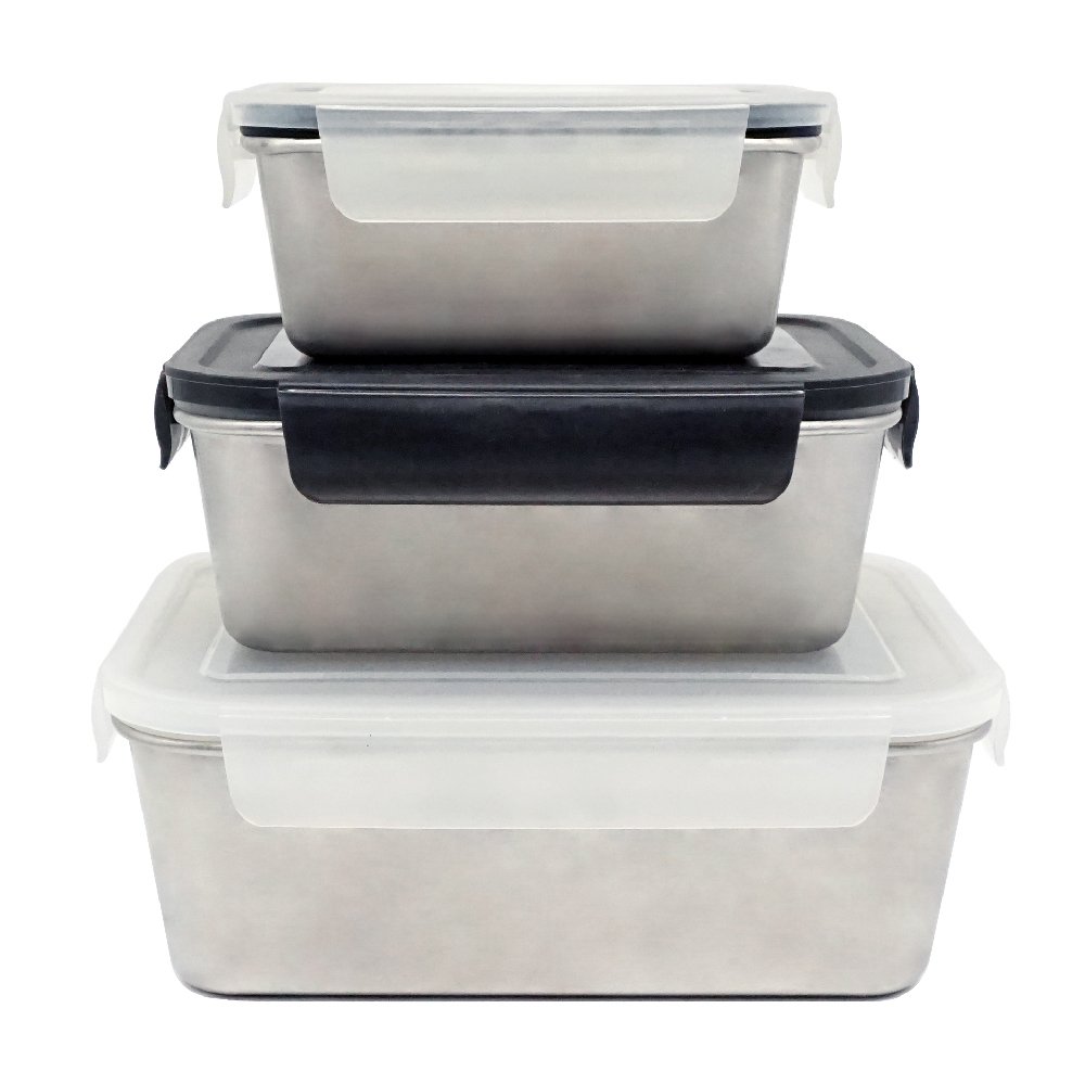 Traveling Camping 800ML Stackable Rectangular Plastic Lids Fresh-keeping Stainless Steel Lunch Box
