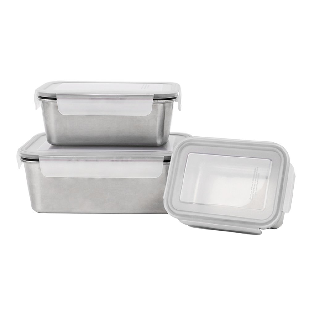 Traveling Camping 800ML Stackable Rectangular Plastic Lids Fresh-keeping Stainless Steel Lunch Box