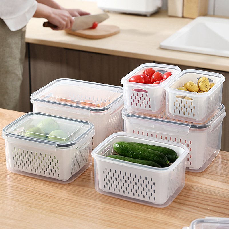 Draining Fresh Containers Large Kitchen Plastic Organizer Bins With Lid & Colander Salad Meet Fruit Storage Boxes