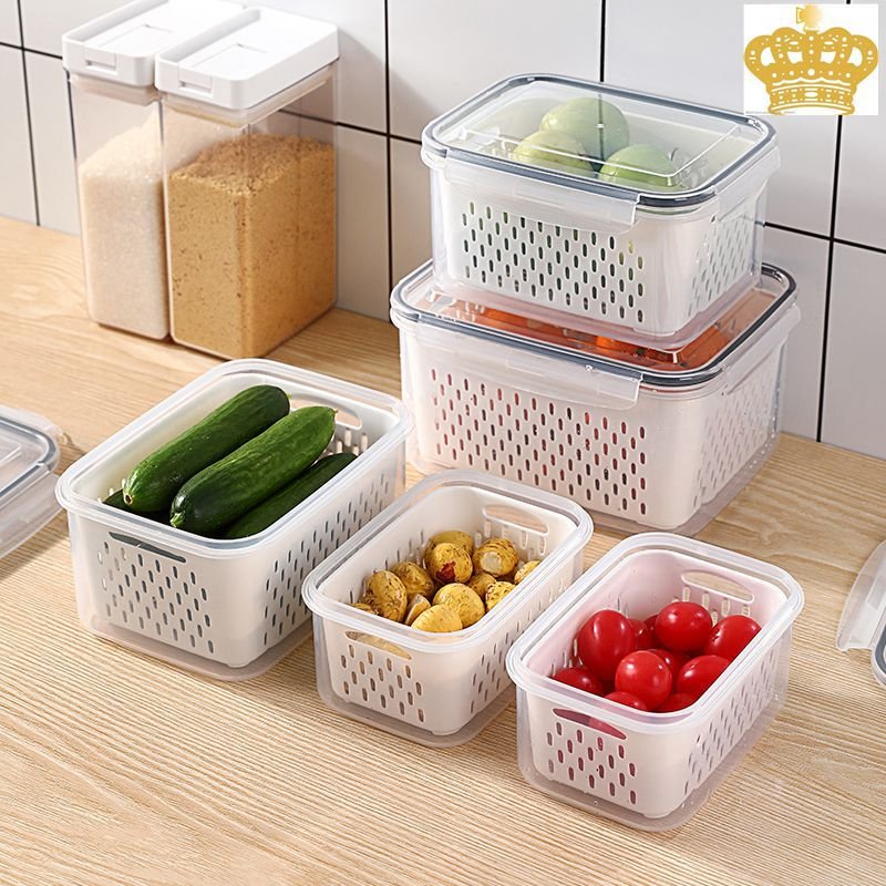 Draining Fresh Containers Large Kitchen Plastic Organizer Bins With Lid & Colander Salad Meet Fruit Storage Boxes