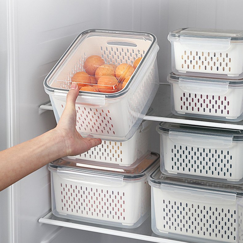 Draining Fresh Containers Large Kitchen Plastic Organizer Bins With Lid & Colander Salad Meet Fruit Storage Boxes