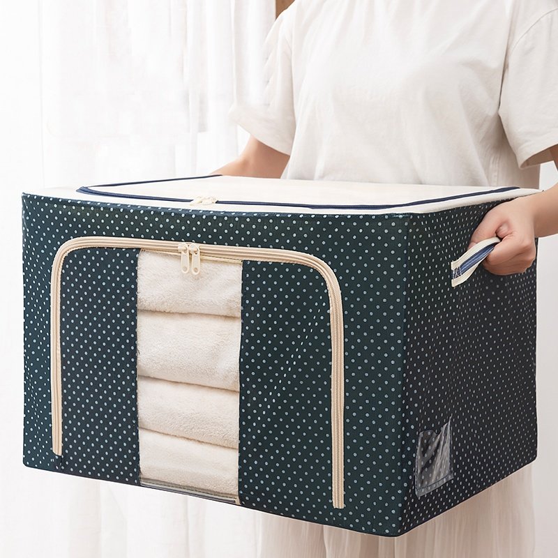 Wholesale Folding Fabric Storage Box Dirty Clothes Collecting Case with Zipper Space Saving Bag Dot Pattern Foldable Durable Bag