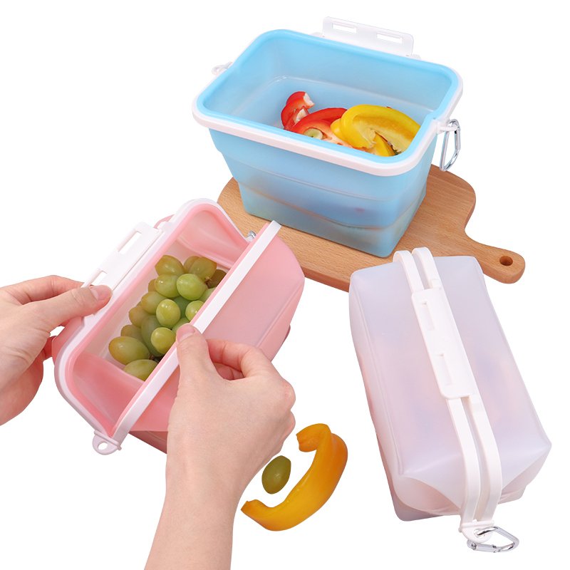 100% Food Grade Silicone Reusable Collapsible Silicone Food Storage Bag and Container Fresh-Keeping Food Storage Pouch Bag Box