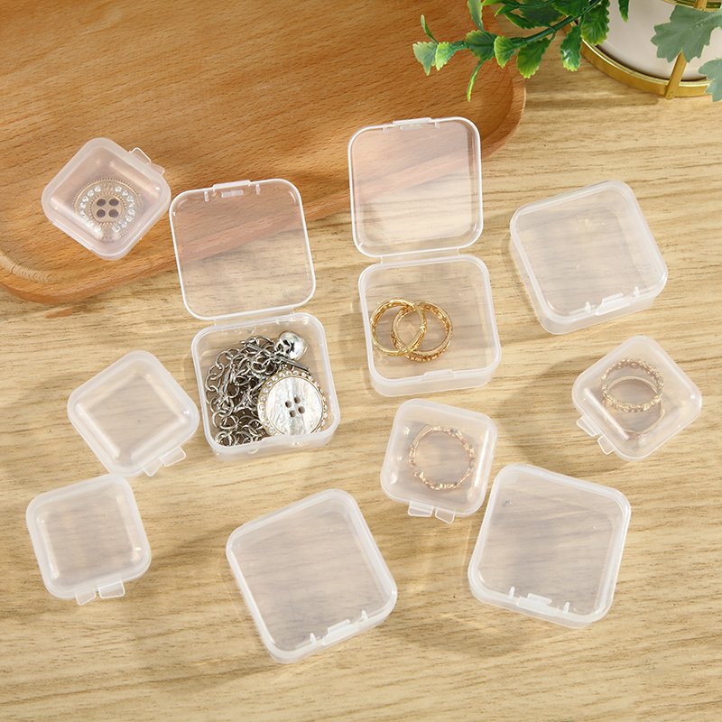 Transparent plastic PP small square box Earplugs ring jewelry storage square box mini-box Fish hook storage box