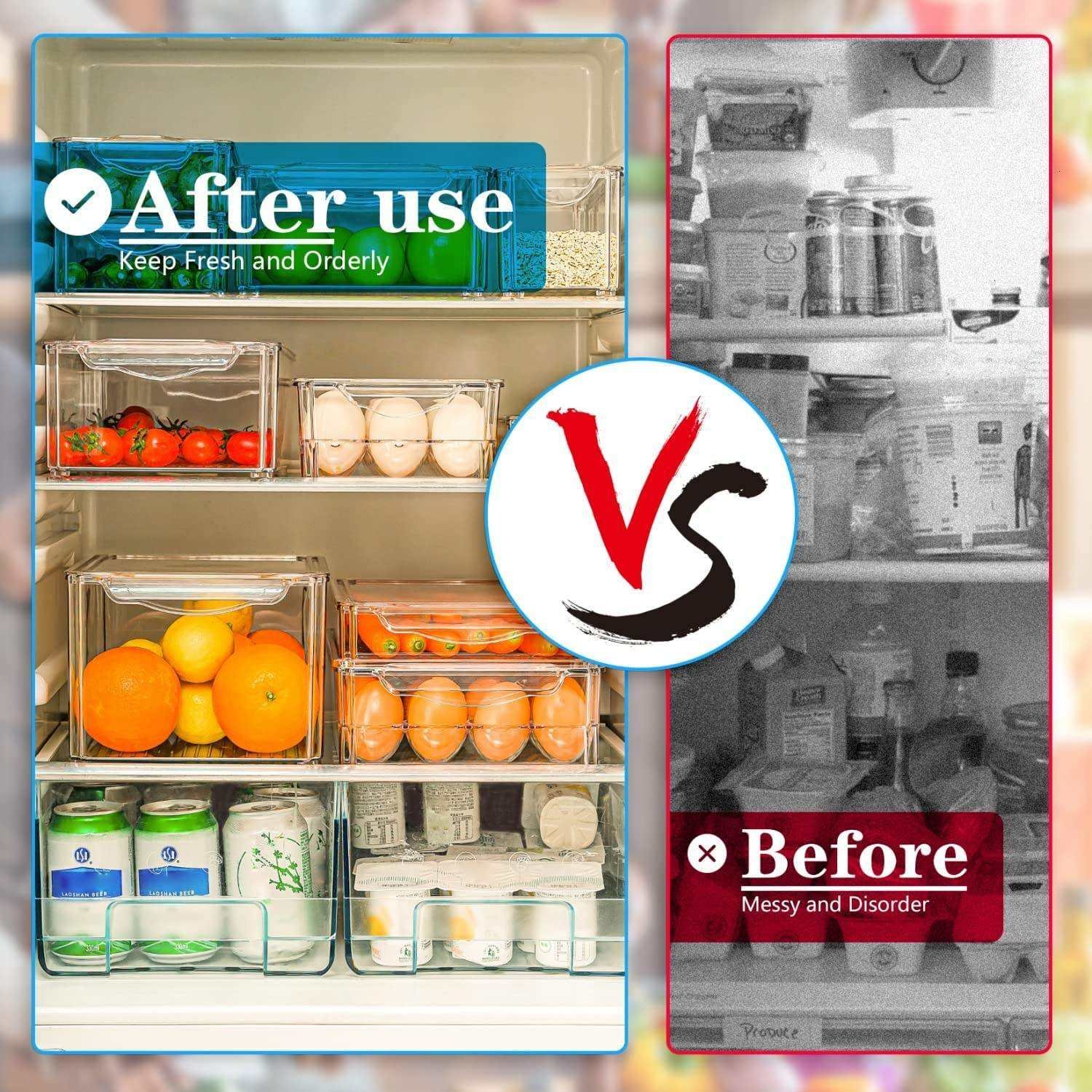 Clear Stackable Plastic Storage Container for Fridge Refrigerator Food Saver Box for Organizing Fruits & Vegetables