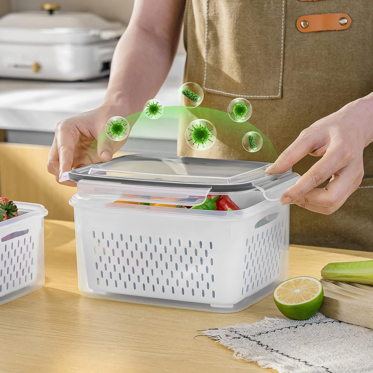 Leak-proof Food Storage Containers with Removable Colander BPA Free Plastic Fruit Container Set 6 PCS