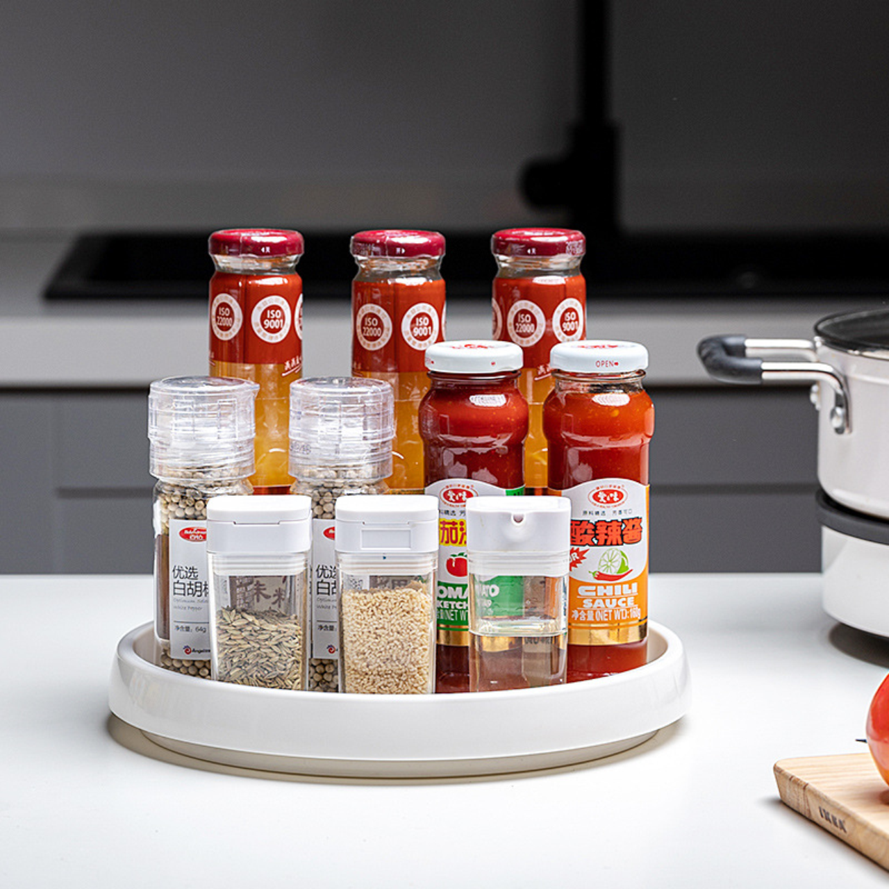Kitchen spice rack rotatable spice rack corner special oil salt sauce vinegar round multifunctional storage box