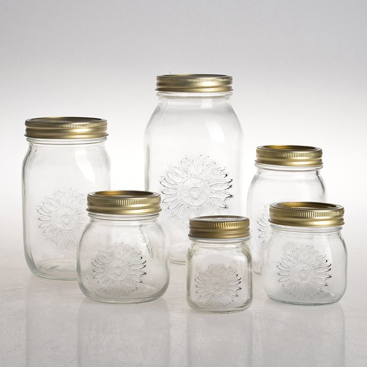 wholesale food honey jar candy coffee tea containers clear custom logo glass spice storage jar glass mason jar with metal lid