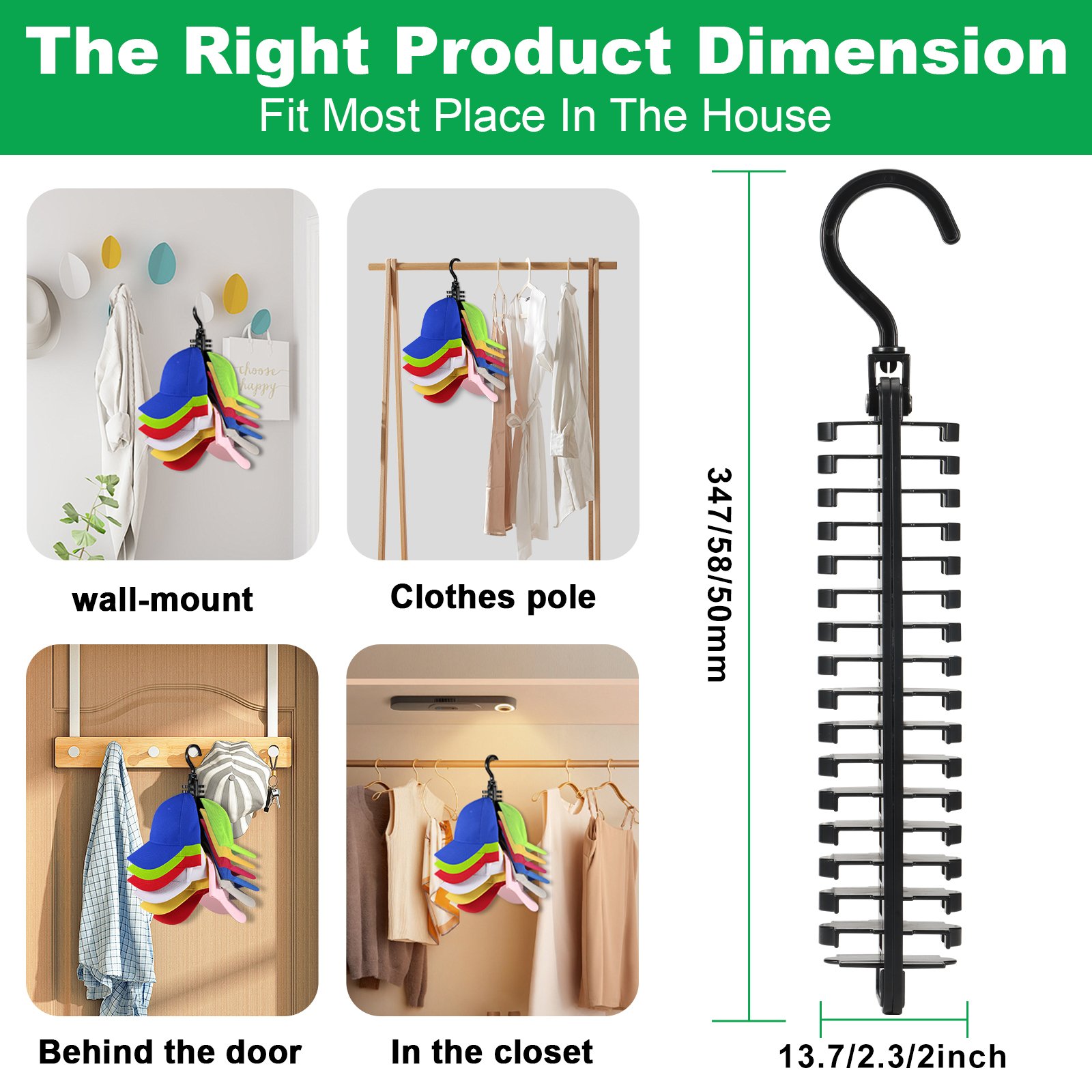 Hat Organizer Baseball Hat Storage Organizer, Hat Racks for Baseball Caps Wall for Hanger Room Closet Displayat Holder with Hook